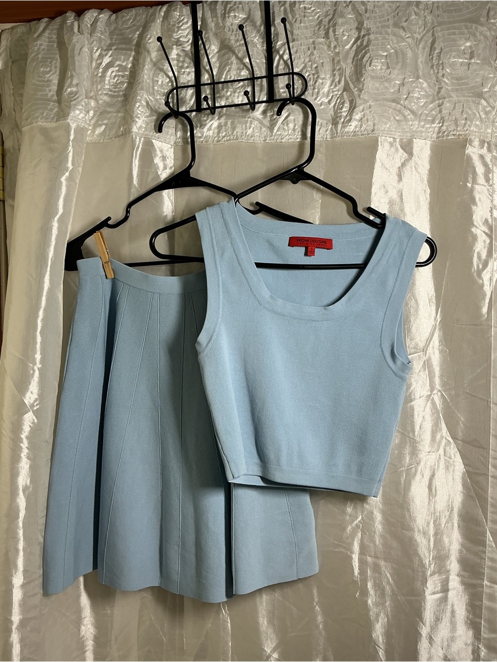 WOW couture Light Blue Sleeveless Crop Top & Pleated Mini Skirt Set